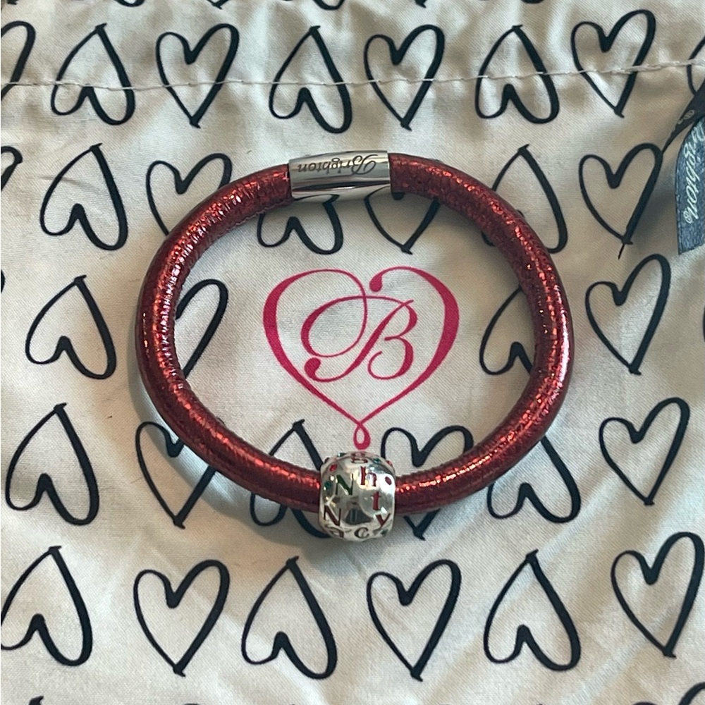 Brighton Woodstock Metallic Red 8” Bracelet w/ Naughty & Nice Holiday Bead NWT